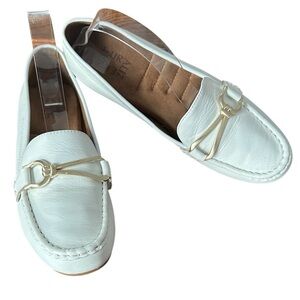Naturalizer Loafers Leather Demur Bit Slip On Non Slip Sole White & Gold Sz 8.5
